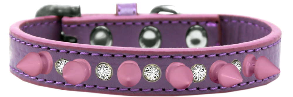Crystal and Light Pink Spikes Dog Collar Lavender Size 10